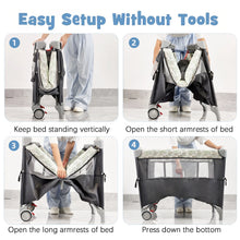 Load image into Gallery viewer, All in 1 Bedside Pack and Play Bassinet with Wheels