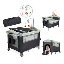 Load image into Gallery viewer, All in 1 Bedside Pack and Play Bassinet with Wheels