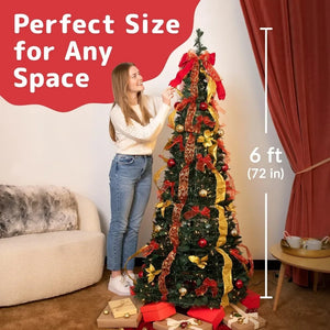 Pop Up Gold and Red Lighted Christmas Tree