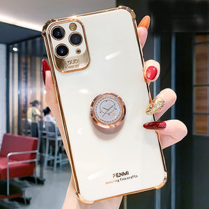 Luxury Electroplating Gold Glitter Case With Ring